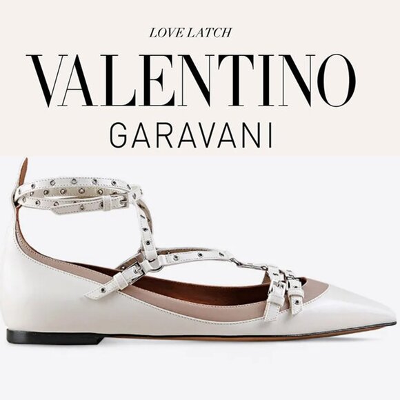 Valentino Garavani Shoes - VALENTINO Leather "Love Latch" Cage Ankle Strap Ballet Flats - ITALIAN SIZE 38
